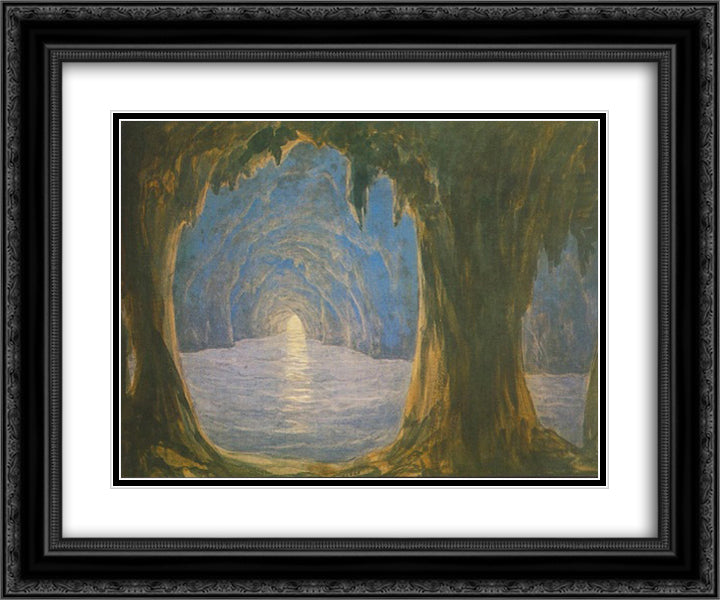 The Blue Grotto 24x20 Black Ornate Wood Framed Art Print Poster with Double Matting by Barabas, Miklos