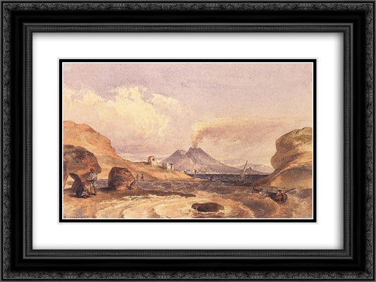 Vesuvius Seen from the Island of Capri 24x18 Black Ornate Wood Framed Art Print Poster with Double Matting by Barabas, Miklos