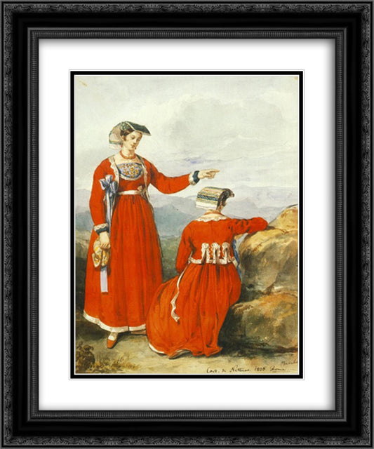 Women at Nettuno 20x24 Black Ornate Wood Framed Art Print Poster with Double Matting by Barabas, Miklos
