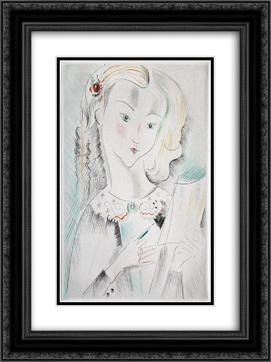 La Dessinatrice 18x24 Black Ornate Wood Framed Art Print Poster with Double Matting by Possoz, Mily