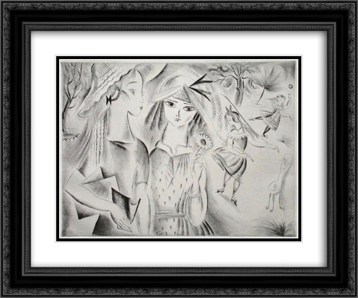 La Recreation 24x20 Black Ornate Wood Framed Art Print Poster with Double Matting by Possoz, Mily
