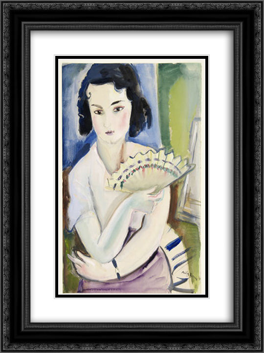 Mulher com leque 18x24 Black Ornate Wood Framed Art Print Poster with Double Matting by Possoz, Mily