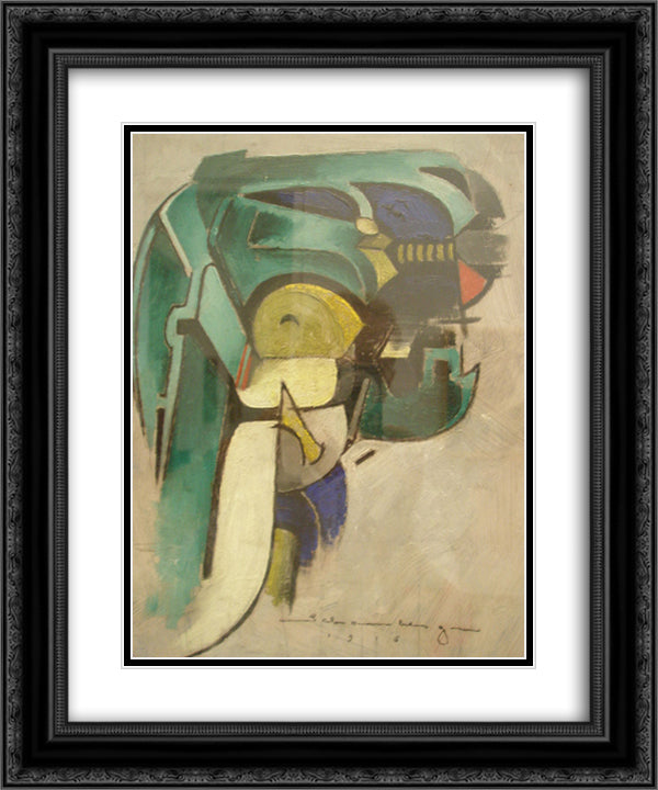 Painting IV (Mechanical Abstraction) 20x24 Black Ornate Wood Framed Art Print Poster with Double Matting by Shamberg, Morton