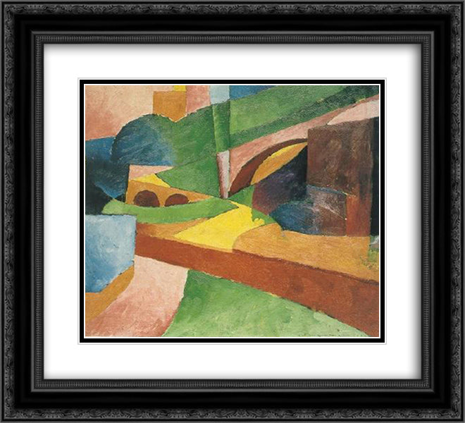 Untitled (Landscape with Bridge) 22x20 Black Ornate Wood Framed Art Print Poster with Double Matting by Shamberg, Morton