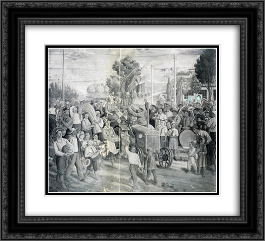 Frescoes of Kharkiv Chervonozavodsky theatre - The holiday of harvest 22x20 Black Ornate Wood Framed Art Print Poster with Double Matting by Boichuk, Mykhailo