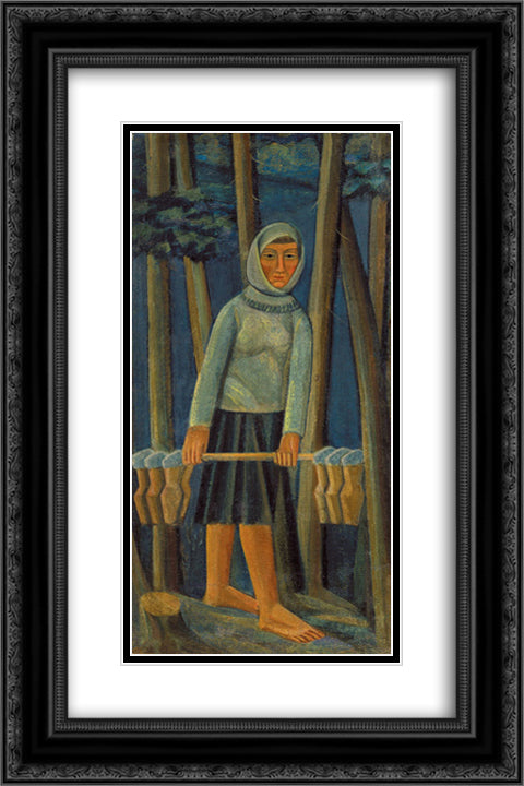 Milkmaid 16x24 Black Ornate Wood Framed Art Print Poster with Double Matting by Boichuk, Mykhailo