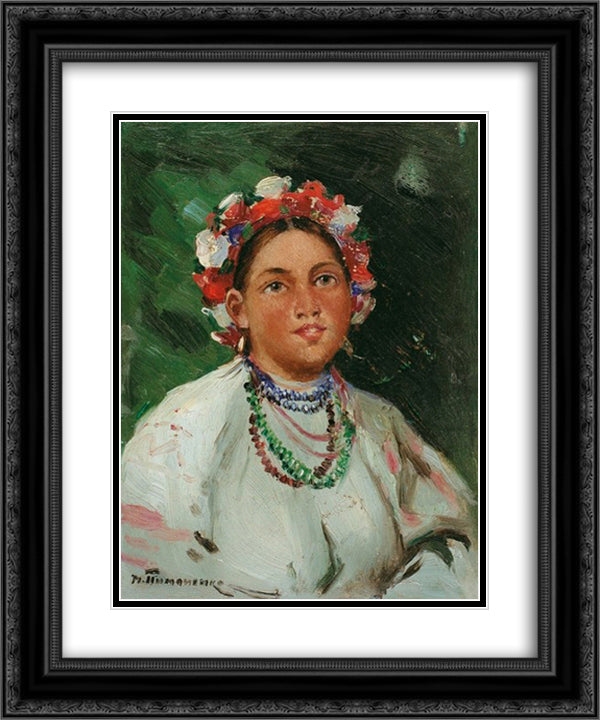 A Girl. 20x24 Black Ornate Wood Framed Art Print Poster with Double Matting by Pymonenko, Mykola