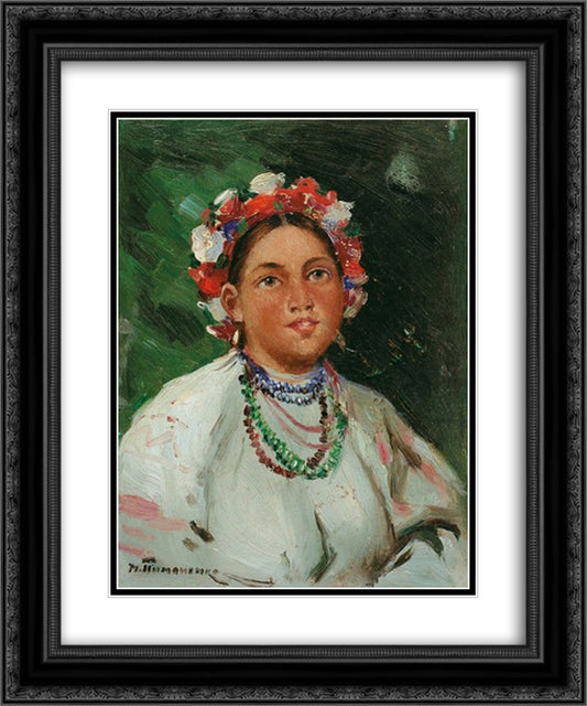 A Girl. 20x24 Black Ornate Wood Framed Art Print Poster with Double Matting by Pymonenko, Mykola