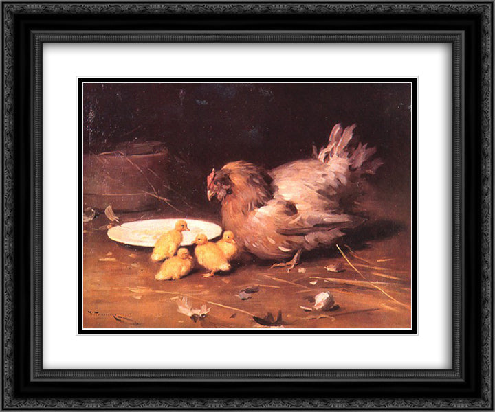 A Hen 24x20 Black Ornate Wood Framed Art Print Poster with Double Matting by Pymonenko, Mykola