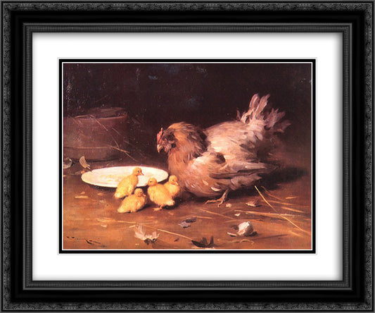 A Hen 24x20 Black Ornate Wood Framed Art Print Poster with Double Matting by Pymonenko, Mykola