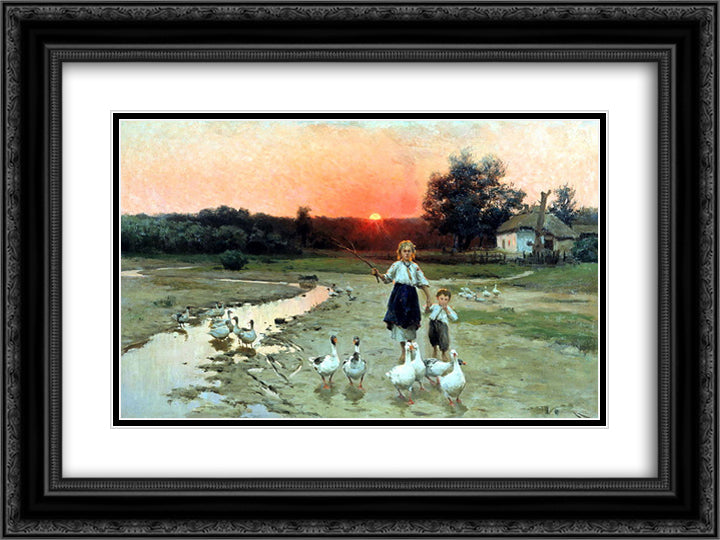 Becoming the evening 24x18 Black Ornate Wood Framed Art Print Poster with Double Matting by Pymonenko, Mykola