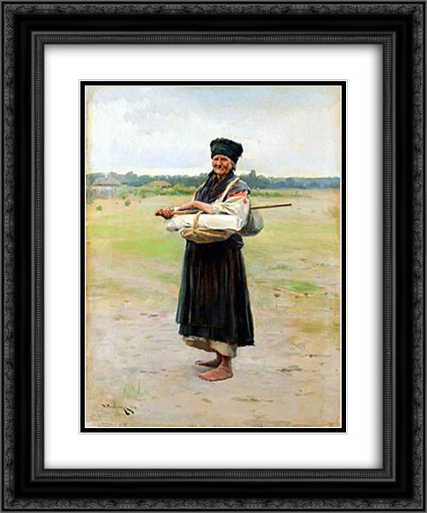 Fabric trading woman 20x24 Black Ornate Wood Framed Art Print Poster with Double Matting by Pymonenko, Mykola