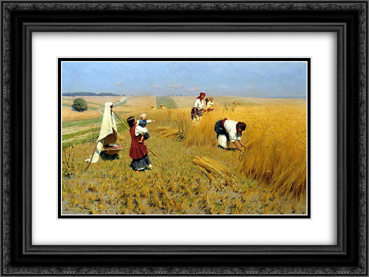 Harvest Gathering in Ukraine 24x18 Black Ornate Wood Framed Art Print Poster with Double Matting by Pymonenko, Mykola