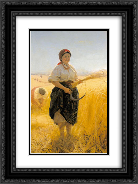 Harvester 18x24 Black Ornate Wood Framed Art Print Poster with Double Matting by Pymonenko, Mykola