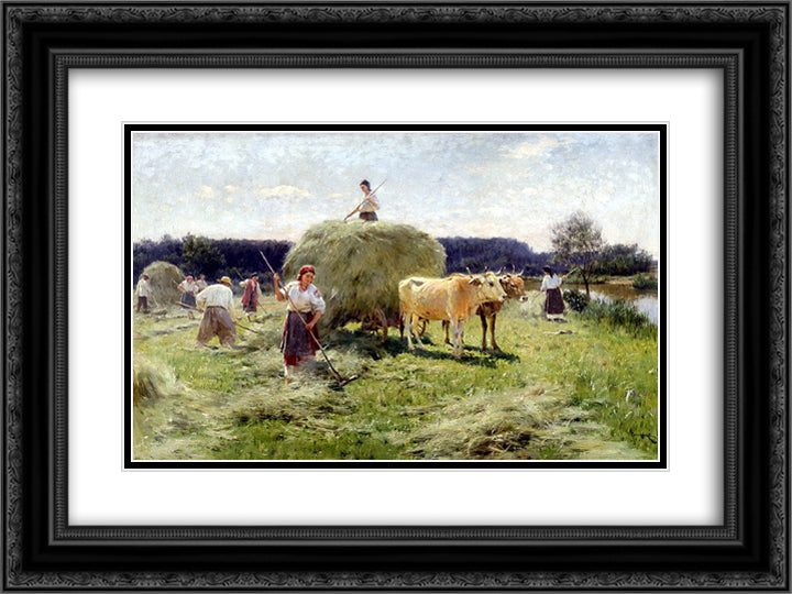 Haymaking 24x18 Black Ornate Wood Framed Art Print Poster with Double Matting by Pymonenko, Mykola