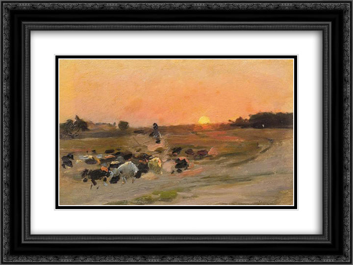 Sheperding the Flock 24x18 Black Ornate Wood Framed Art Print Poster with Double Matting by Pymonenko, Mykola