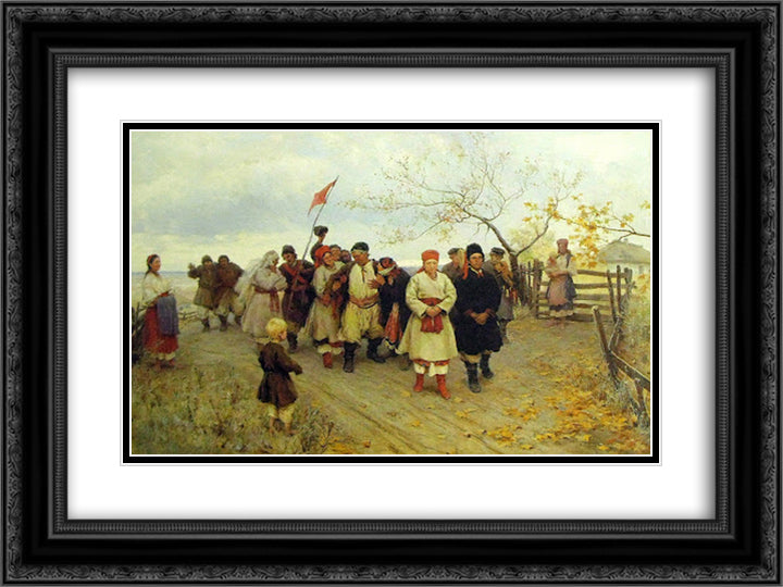 Wedding in Kiev Province 24x18 Black Ornate Wood Framed Art Print Poster with Double Matting by Pymonenko, Mykola
