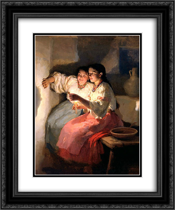 Yuletide fortune tellers 20x24 Black Ornate Wood Framed Art Print Poster with Double Matting by Pymonenko, Mykola