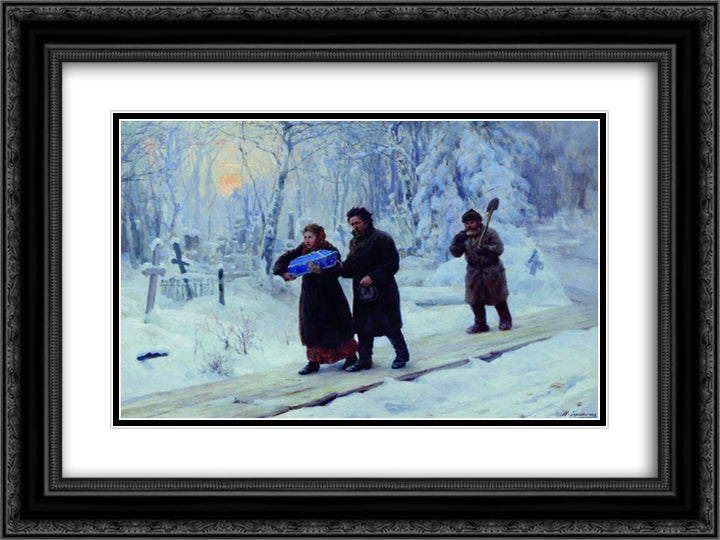 Funeral of Firstborn 24x18 Black Ornate Wood Framed Art Print Poster with Double Matting by Yaroshenko, Mykola