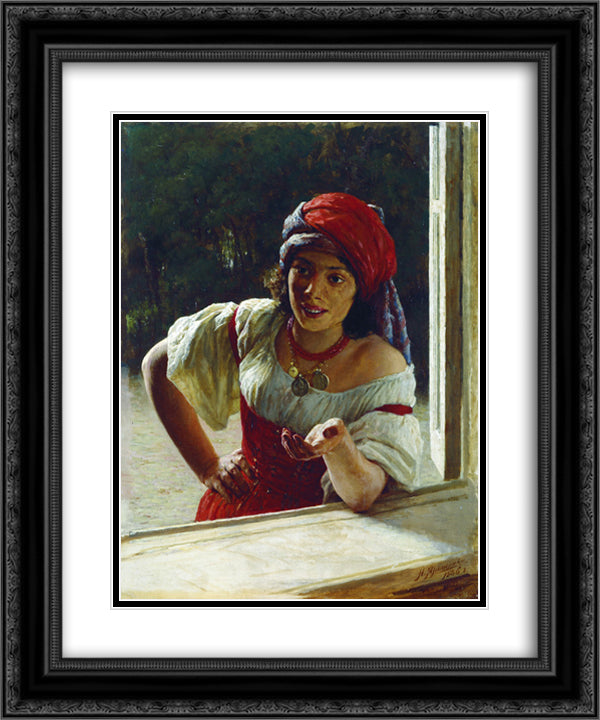 Gypsy Woman 20x24 Black Ornate Wood Framed Art Print Poster with Double Matting by Yaroshenko, Mykola