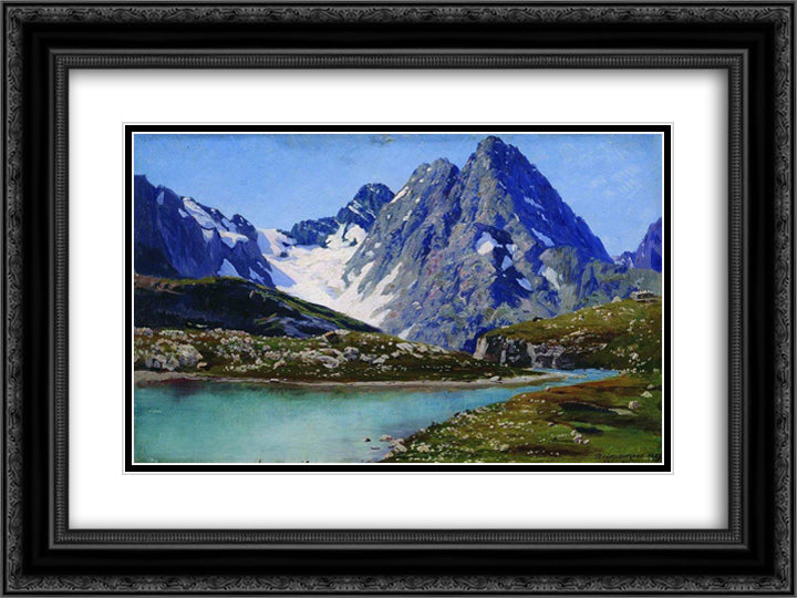 Lake Teberdinsky, Caucasus 24x18 Black Ornate Wood Framed Art Print Poster with Double Matting by Yaroshenko, Mykola