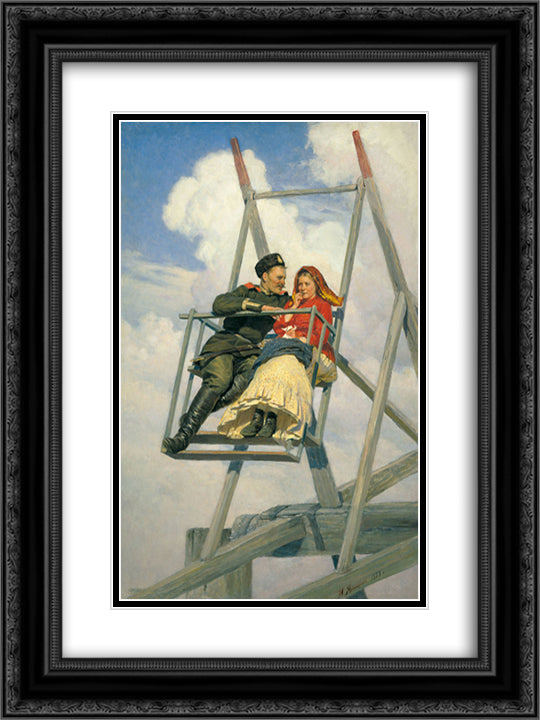 On the swing 18x24 Black Ornate Wood Framed Art Print Poster with Double Matting by Yaroshenko, Mykola
