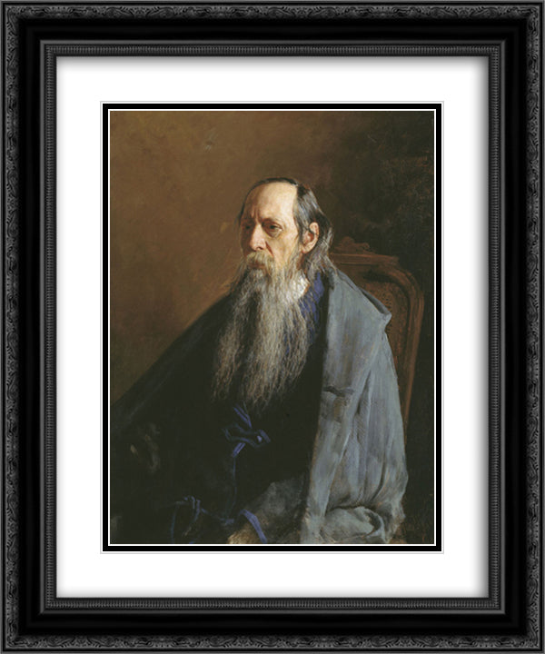 Portrait of Mikhail Yevgrafovich Saltykov-Shchedrin 20x24 Black Ornate Wood Framed Art Print Poster with Double Matting by Yaroshenko, Mykola