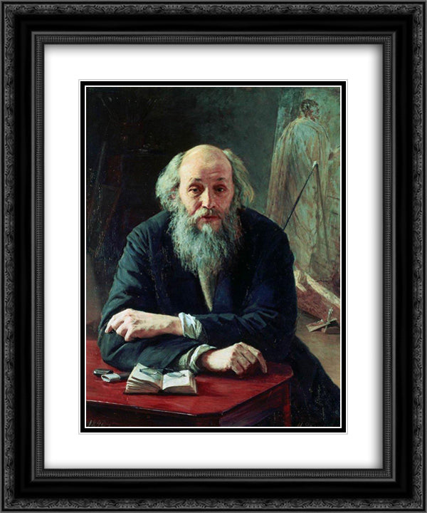 Portrait of Nikolaj Nikolajewitsch Ge 20x24 Black Ornate Wood Framed Art Print Poster with Double Matting by Yaroshenko, Mykola