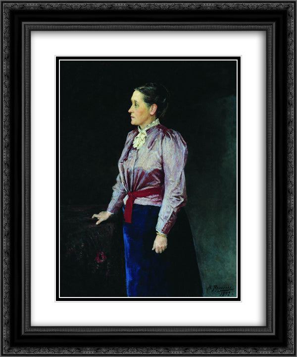 Portrait of S.V. Panina 20x24 Black Ornate Wood Framed Art Print Poster with Double Matting by Yaroshenko, Mykola