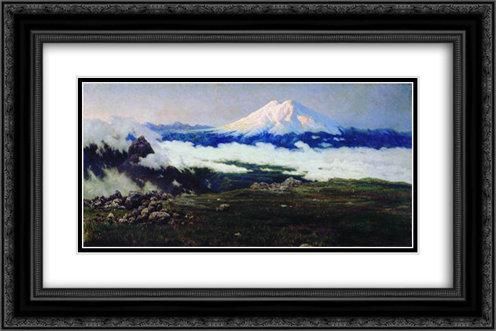 Sat-Mount (Mount Elbrus) 24x16 Black Ornate Wood Framed Art Print Poster with Double Matting by Yaroshenko, Mykola