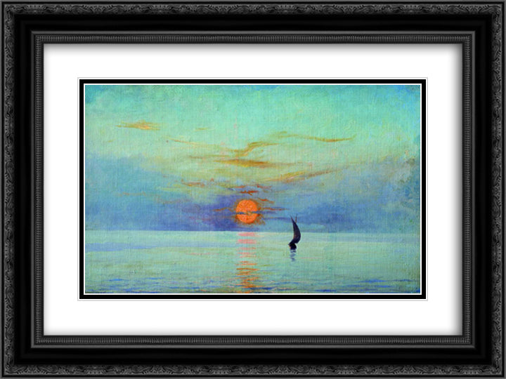 Sunset 24x18 Black Ornate Wood Framed Art Print Poster with Double Matting by Yaroshenko, Mykola
