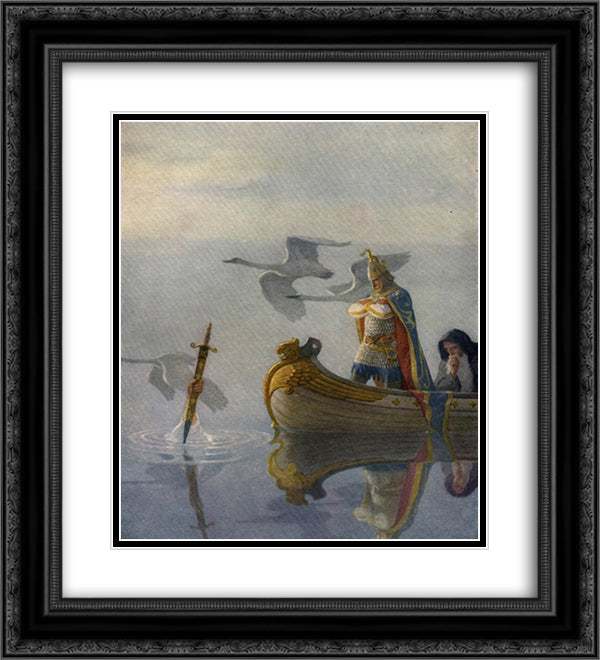 And when they came to the sword that the hand held, King Arthur took it up 20x22 Black Ornate Wood Framed Art Print Poster with Double Matting by Wyeth, N.C.