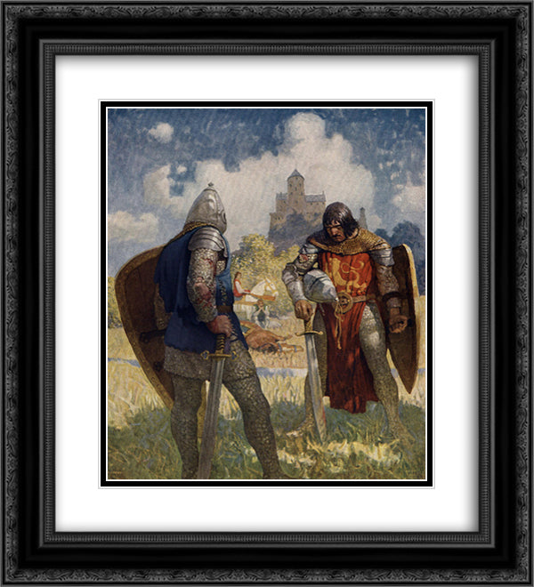 I am Sir Launcelot du Lake, King Ban's son of Benwick, and knight of the Round Table 20x22 Black Ornate Wood Framed Art Print Poster with Double Matting by Wyeth, N.C.