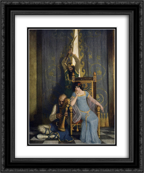 King Mark slew the noble knight Sir Tristram 20x24 Black Ornate Wood Framed Art Print Poster with Double Matting by Wyeth, N.C.