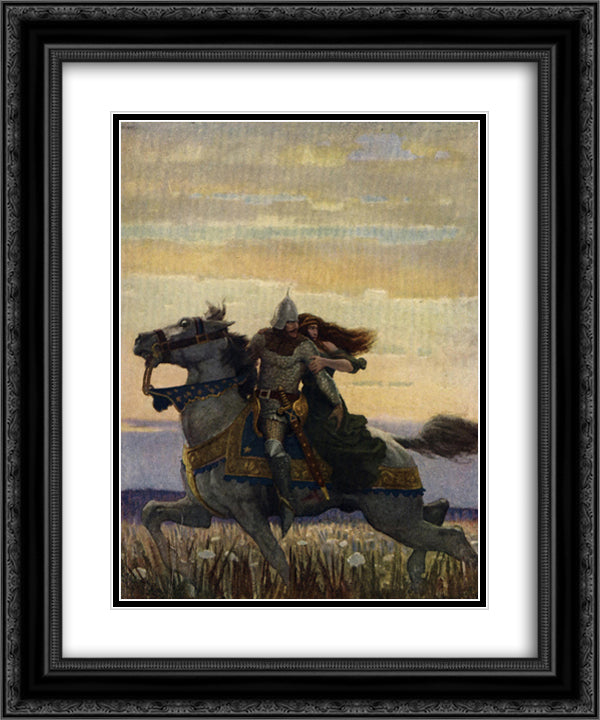 Launcelot and Guenevere 20x24 Black Ornate Wood Framed Art Print Poster with Double Matting by Wyeth, N.C.