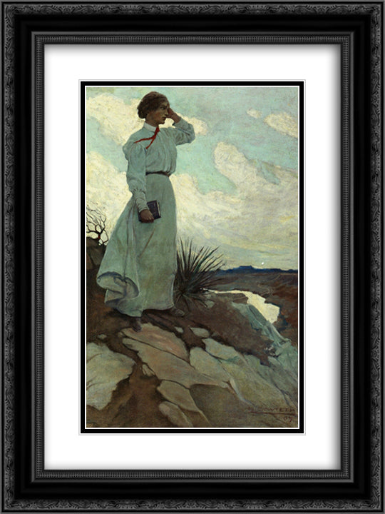Louise Loved to Climb to the Summit on One of the Barren Hills Flanking the River, and Stand There While the Wind Blew 18x24 Black Ornate Wood Framed Art Print Poster with Double Matting by Wyeth, N.C.