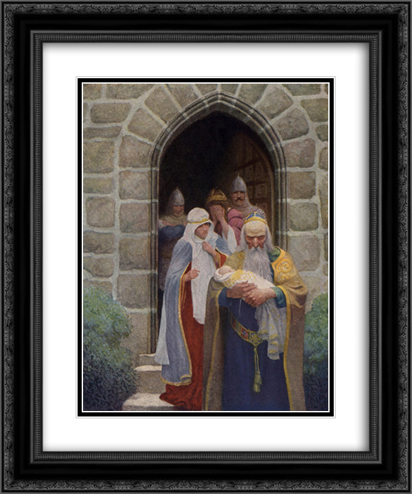 Merlin taking away the infant Arthur 20x24 Black Ornate Wood Framed Art Print Poster with Double Matting by Wyeth, N.C.