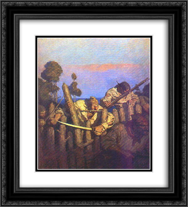 Pirates Attack the Stockade 20x22 Black Ornate Wood Framed Art Print Poster with Double Matting by Wyeth, N.C.