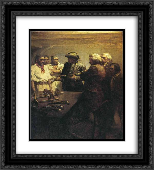 Preparing for Mutiny 20x22 Black Ornate Wood Framed Art Print Poster with Double Matting by Wyeth, N.C.