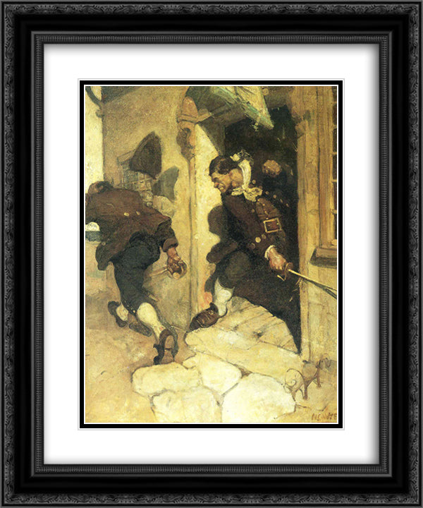 Routs Black Dog 20x24 Black Ornate Wood Framed Art Print Poster with Double Matting by Wyeth, N.C.