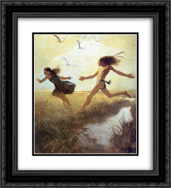 The children were playing at marriage-by-capture 20x22 Black Ornate Wood Framed Art Print Poster with Double Matting by Wyeth, N.C.