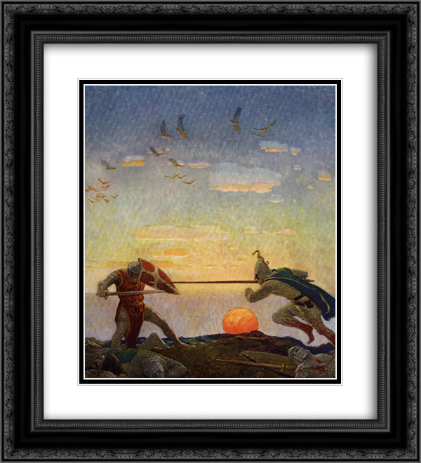 The death of Arthur and Mordred 20x22 Black Ornate Wood Framed Art Print Poster with Double Matting by Wyeth, N.C.