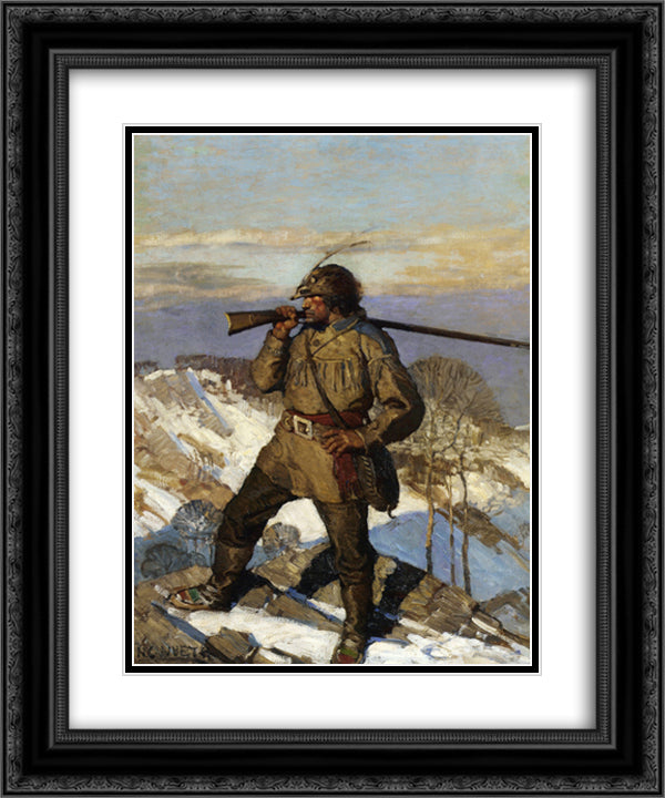 The Frontiersman Pupular Magazine cover Illustration 20x24 Black Ornate Wood Framed Art Print Poster with Double Matting by Wyeth, N.C.