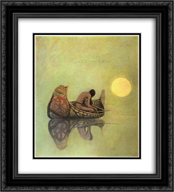The Silent Fisherman 20x22 Black Ornate Wood Framed Art Print Poster with Double Matting by Wyeth, N.C.