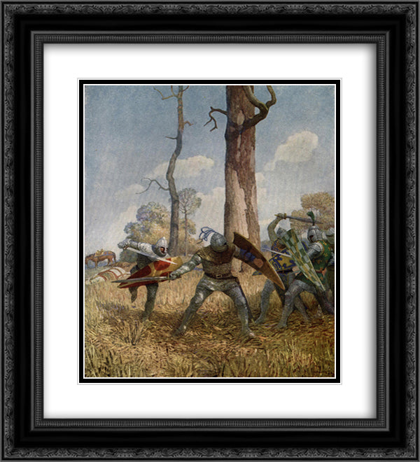 They fought with him on foot more than three hours, both before him 20x22 Black Ornate Wood Framed Art Print Poster with Double Matting by Wyeth, N.C.