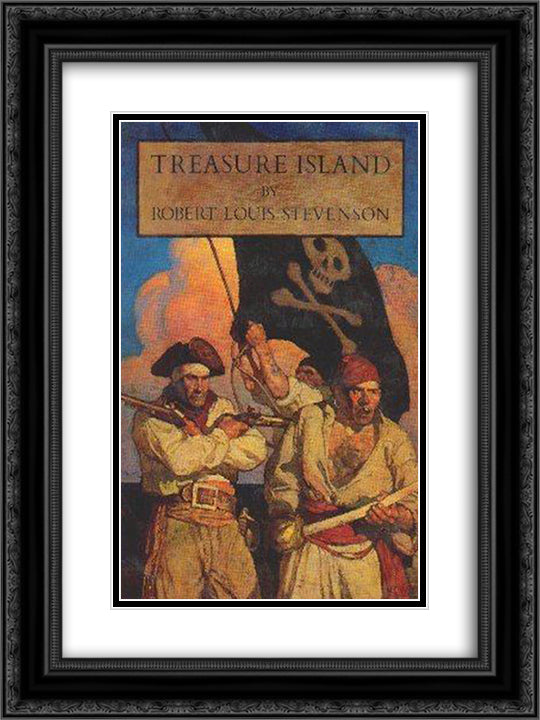 Treasure Island Scribner 18x24 Black Ornate Wood Framed Art Print Poster with Double Matting by Wyeth, N.C.