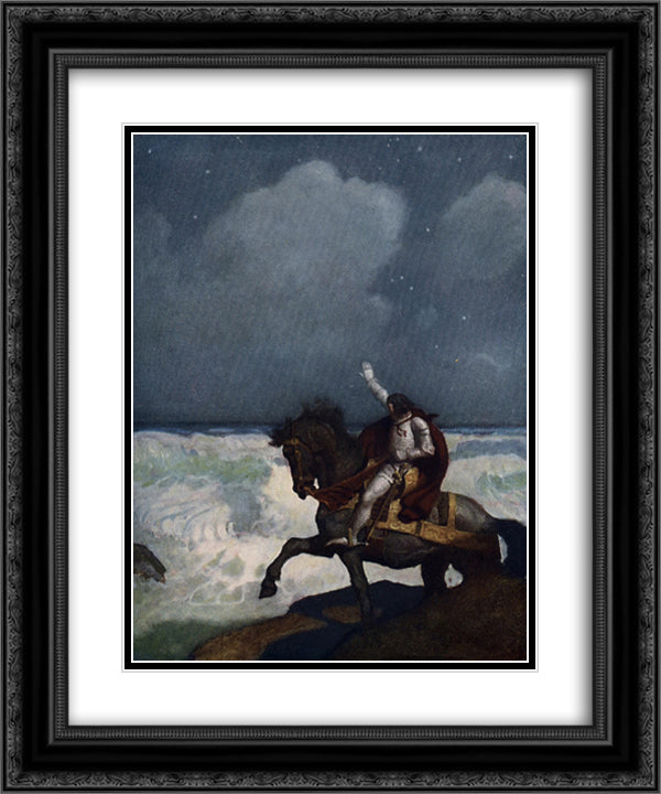 When Sir Percival came nigh unto the brim 20x24 Black Ornate Wood Framed Art Print Poster with Double Matting by Wyeth, N.C.