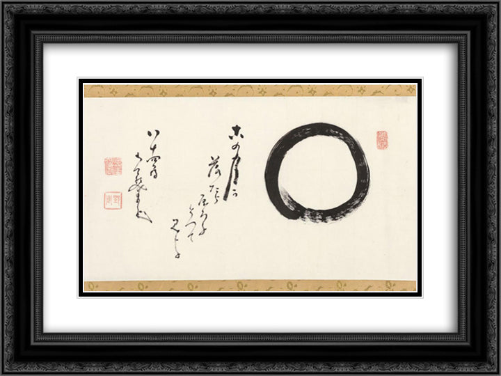 Enso with a Poem 24x18 Black Ornate Wood Framed Art Print Poster with Double Matting by Nantenbo, Nakahara