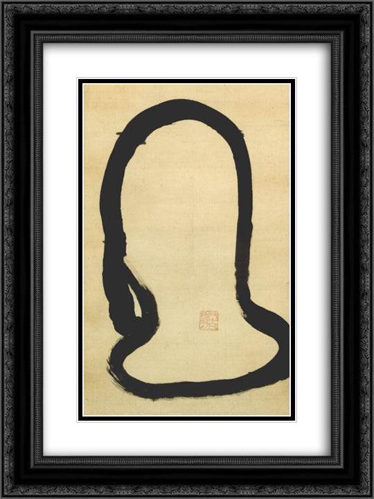 Wall Gazing Daruma (Single Stroke Daruma) - detail 18x24 Black Ornate Wood Framed Art Print Poster with Double Matting by Nantenbo, Nakahara