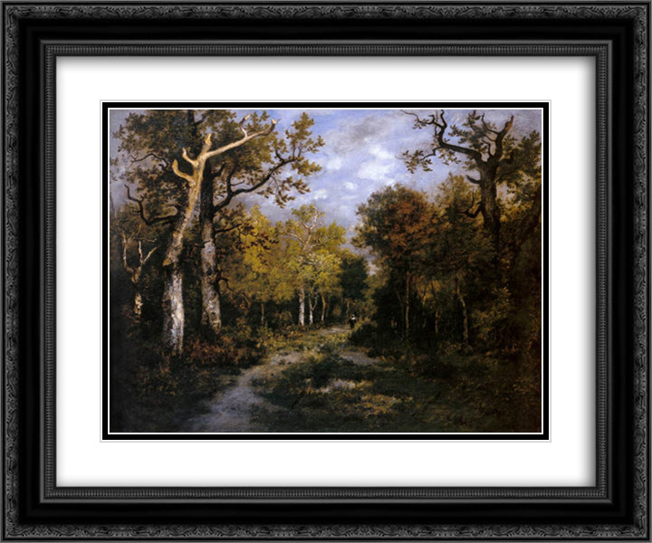 The Forest in Fontainebleau 24x20 Black Ornate Wood Framed Art Print Poster with Double Matting by Diaz, Narcisse Virgilio
